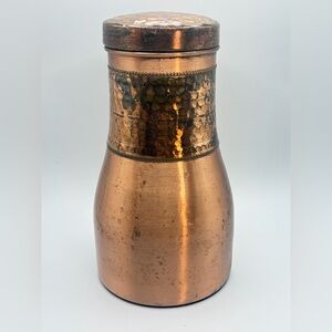 Hammered & Polished Copper Water Carafe Bottle, Bedside Carafe Vessel, Lidded